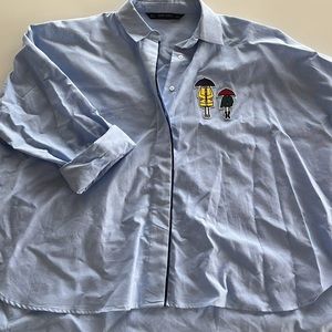 Zara blue button down shirt with patch detail
